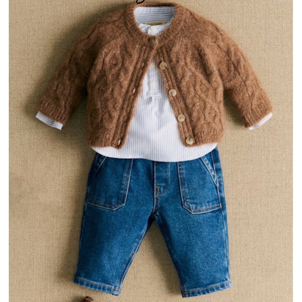 Petit Sezane Orion Cardigan Kids 6M Brown EUC Alpaca Wool Cable Knit Sweater